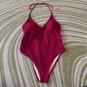 Pink Xhilaration Crochet One Piece Swimsuit with Tassels